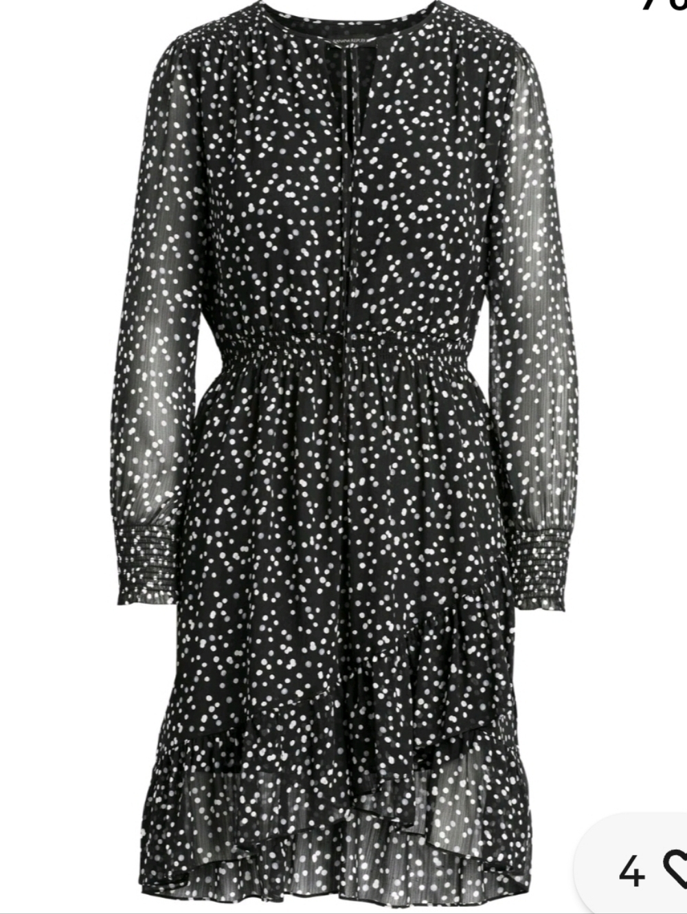 Banana Republic Womens Polka Dot Mini Dress Size 2 Black Purple Ruffle Flowy - Picture 4 of 10